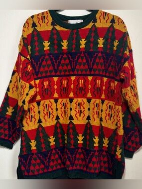 Vintage Coogi Style Sweater 90s Chunky Knit Colorful Oversized 20W